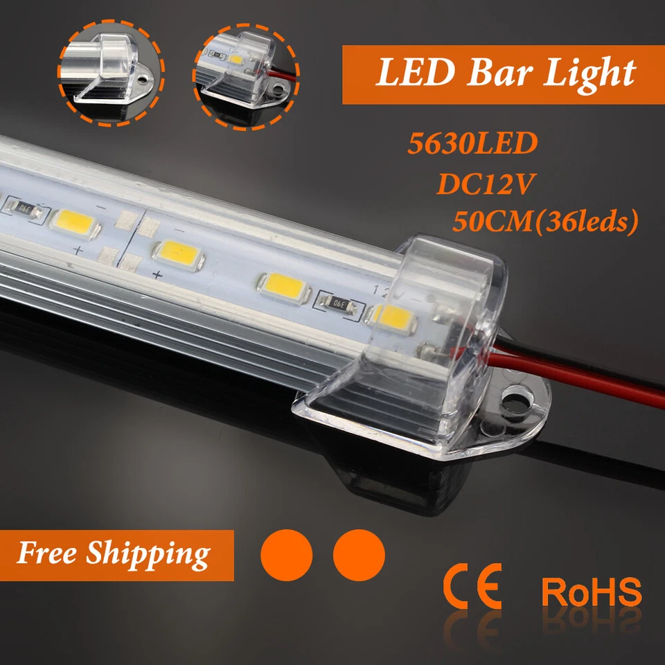10pcs 50CM DC12V 36led SMD5730 Bar Rigid LED Light + U Aluminum Shell + PC Cover - Image 4 of 4
