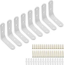 8pcs 3 Inch Heavy Duty L Brackets - 90 Degree Wall Mount 3inch White, White 