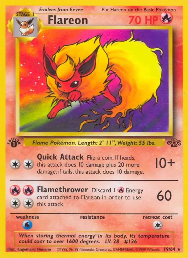Flareon - 19/64 - Pokemon Jungle 1st Edition Rare Card WOTC NM