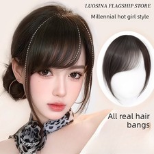 Right Part Bangs Human Hair Front Fringe Womens Combs Natural Look Daily Use