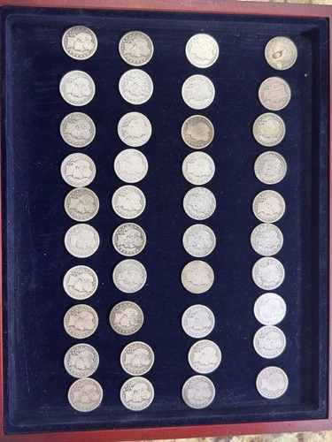 Barber Quarter Roll🔥40 Coins 90%Silver-Dates Readable🔥About Good to Fine Grade