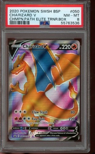 PSA 8 NM-MT Pokemon Charizard V Champion’s Path Black Star Promo Holo SWSH050