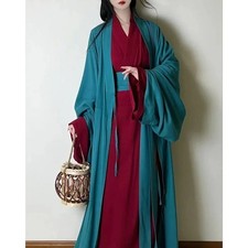 Weijin Dynasty Hanfu Green Chinese Wuxia Ancient Costume Robe Big Sleeve Kimono