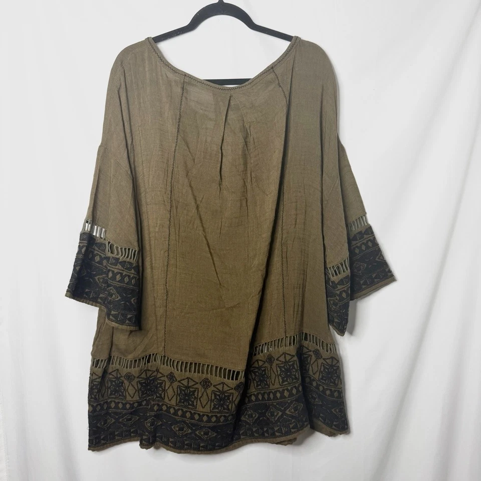 Mini vestido túnica para mujer Free People Counting Stars L verde oliva bordado Foto 3 de 4