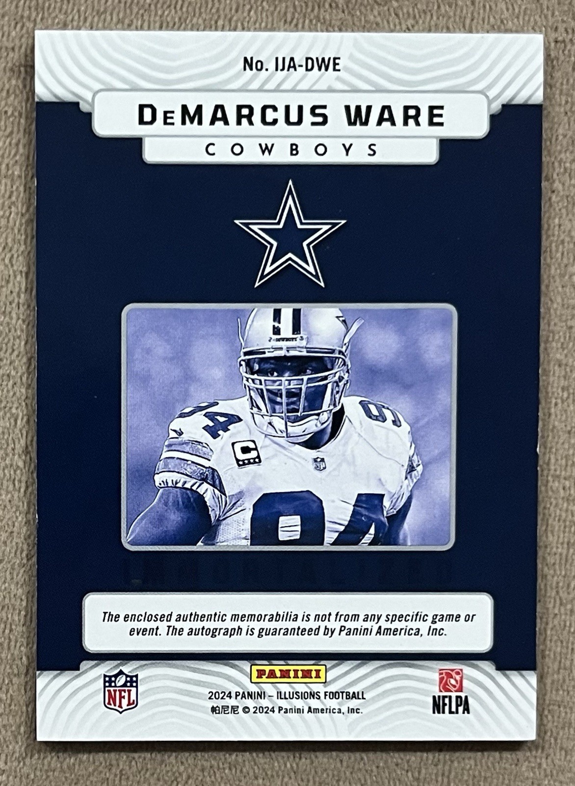 2024 Panini Illusions DeMarcus Ware Immortalized Patch Auto Green 1/10 Cowboys view 2