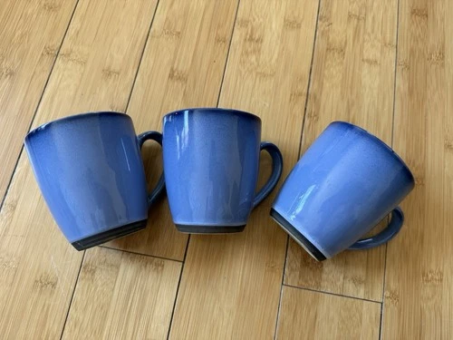 Set of 3 Vintage Sango Nova Blue Coffee Mugs Tea Cups Stoneware