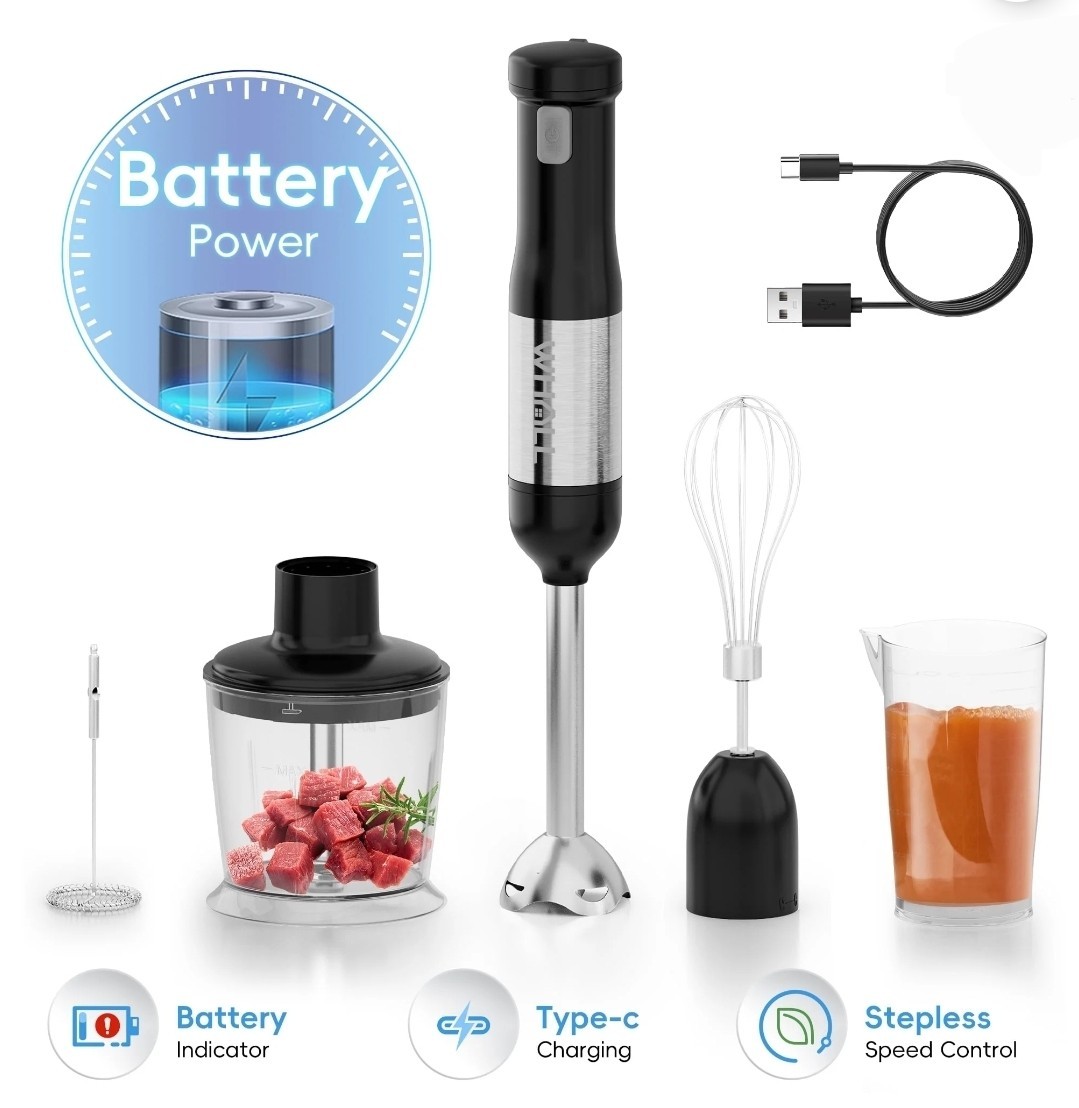 Immersion Blender, 5-in-1 Stick Blender, Chopper, Whisk, Frother 4 Soups & More