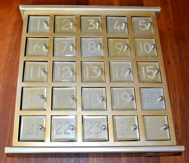 Wooden Gold Advent Calendar With Mirrored doors christmas count down 13"x13"x3.5