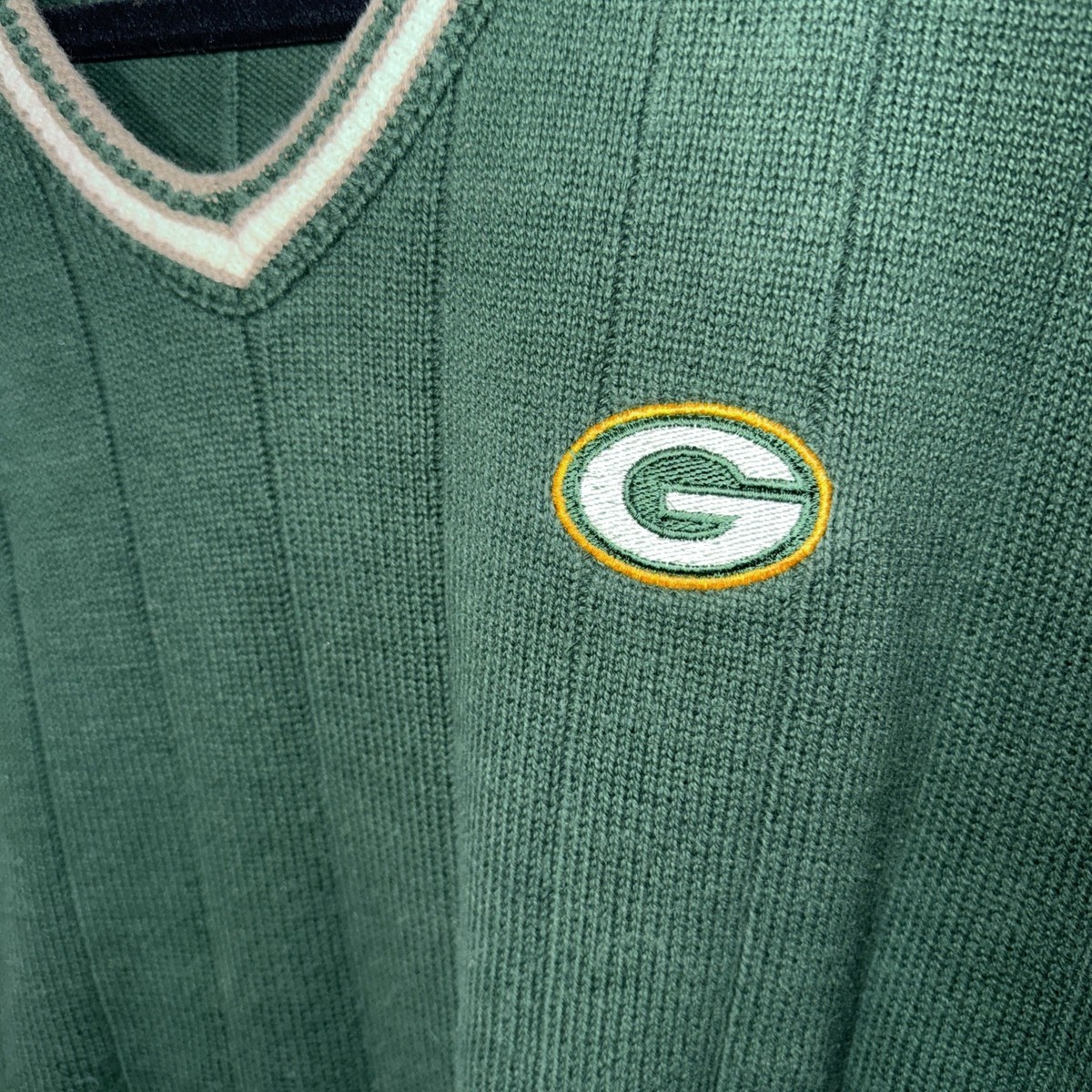 Vintage Knit VNeck Green Bay Packers Sweater 90s Preppy Hipster