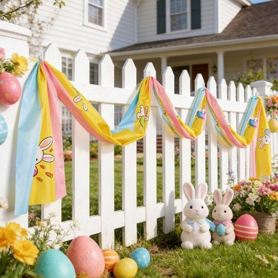 Easter Bunny Banner Decoration, Yellow and Pink Holiday Garland, 