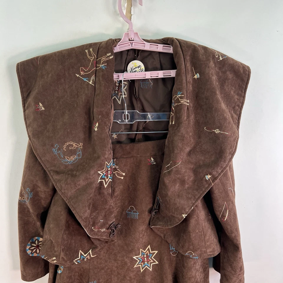 Brown Indian Stars Horses Western Embroidered Skirt Set Womens Size M Brown - Image 2 of 4