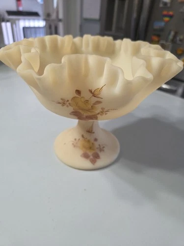 Fenton Custard Art Compote Hand Painted