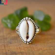Handmade Silver Cowrie Shell Ring Boho Statement Handmade Silver Women Ring
