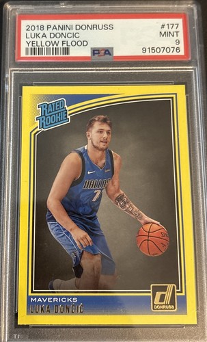 LUKA DONCIC 2018-19 Panini Donruss YELLOW FLOOD ROOKIE card PSA 9 Mint LAKERS Rc