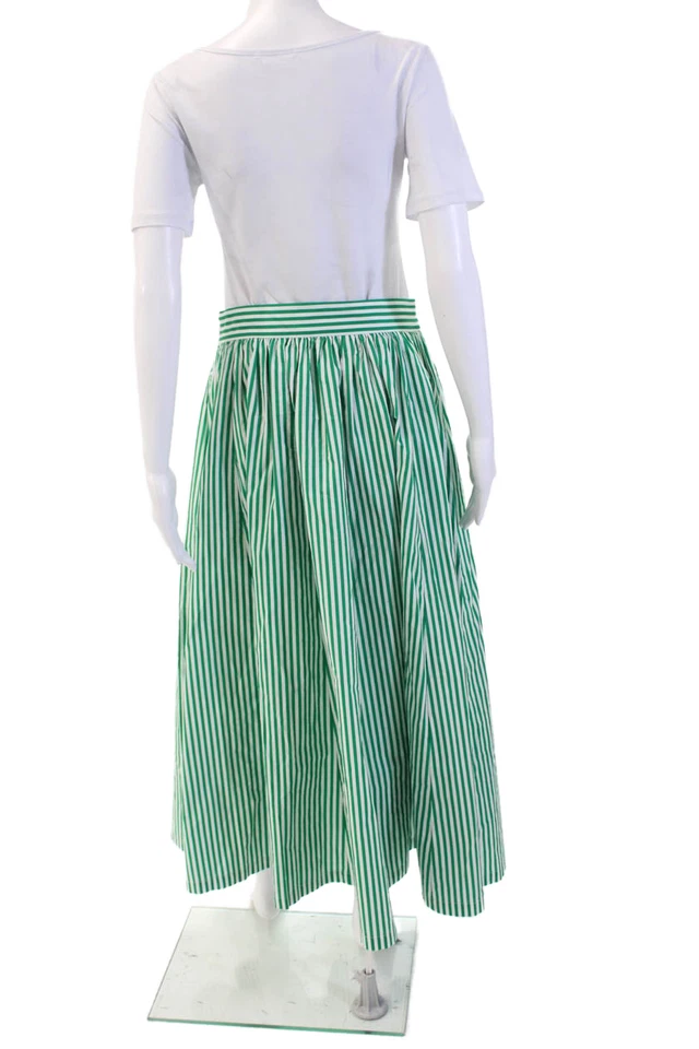 Boden Womens A-Line Maxi Skirt Green Striped 100% Cotton Size 6 - Image 4 of 4