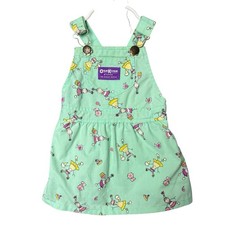 Vintage OshKosh B gosh Jumper Dress Lt Green Print Made USA Girls 12M