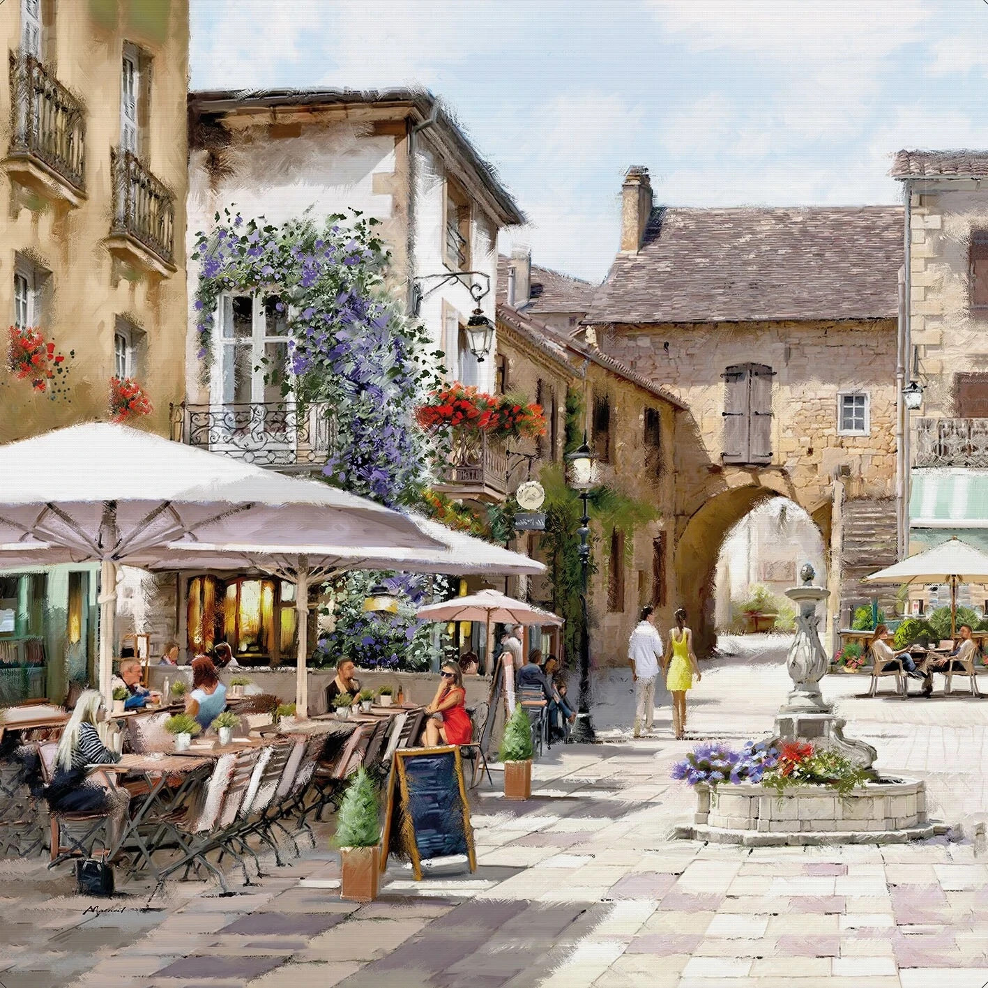 Richard Macneil - Courtyard Cafe - Canvas 20""x20"" Print Wall Art
