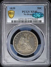 1839 50C No Drapery Liberty Seated Half Dollar PCGS XF40 (CAC)