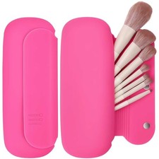 Silicone Travel Makeup Brush Holder for Women with Magnetic Closure Rose Red