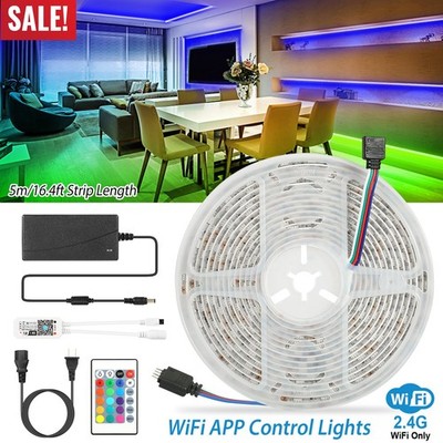 16.4FT LED Strip Lights WiFi RGB Color Changing LED Lamp Work with Alexa Google