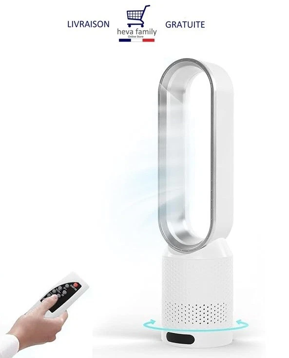 Ventilateur Sans Pales Silencieux - Oscillation 90°, Purificateur D'air, 60 Cm, Très Silencieux (30 DB) - 8 Vitesses, Classe énergétique A