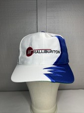 NEW VTG Halliburton Hat Cap Strap Back Blue White Sharktooth Baseball 90s