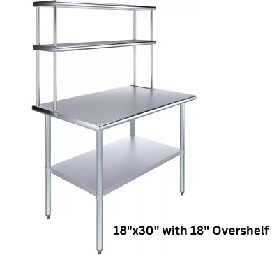 Stainless Steel Table for Kitchen Prep, NSF Commercial Work w/ Overshelf