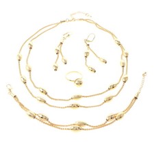 Gold Tone Gold Plated Metal Multi Layered Necklace Bracelet Earring Set MNS62...