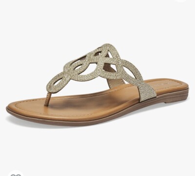 CentroPoint Women s Gold Glitter Flat Slip On Tee Strap, Thong Sandals Sz 8.5