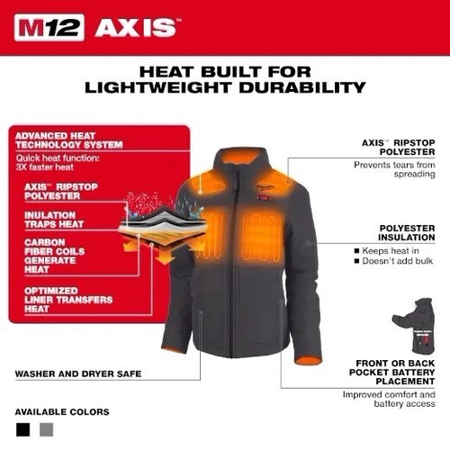 Women's Milwaukee Heated Jacket Kit Gray W/ Battery & Charger 234G-21M Size: M - Picture 4 of 6