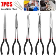 7PCS 11" Long Reach Nose Pliers Straight Bent Tip Mechanic Equipment Hand Tool