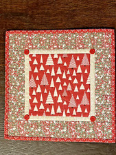 Vintage Christmas Tree Quilt Square TABLE TOPPER Handcrafted Decoration 11.5  