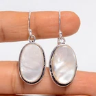 Natural Mother Of Pearl Gemstone 925 Silver Handmade Earrings 1.6" ARE-4990