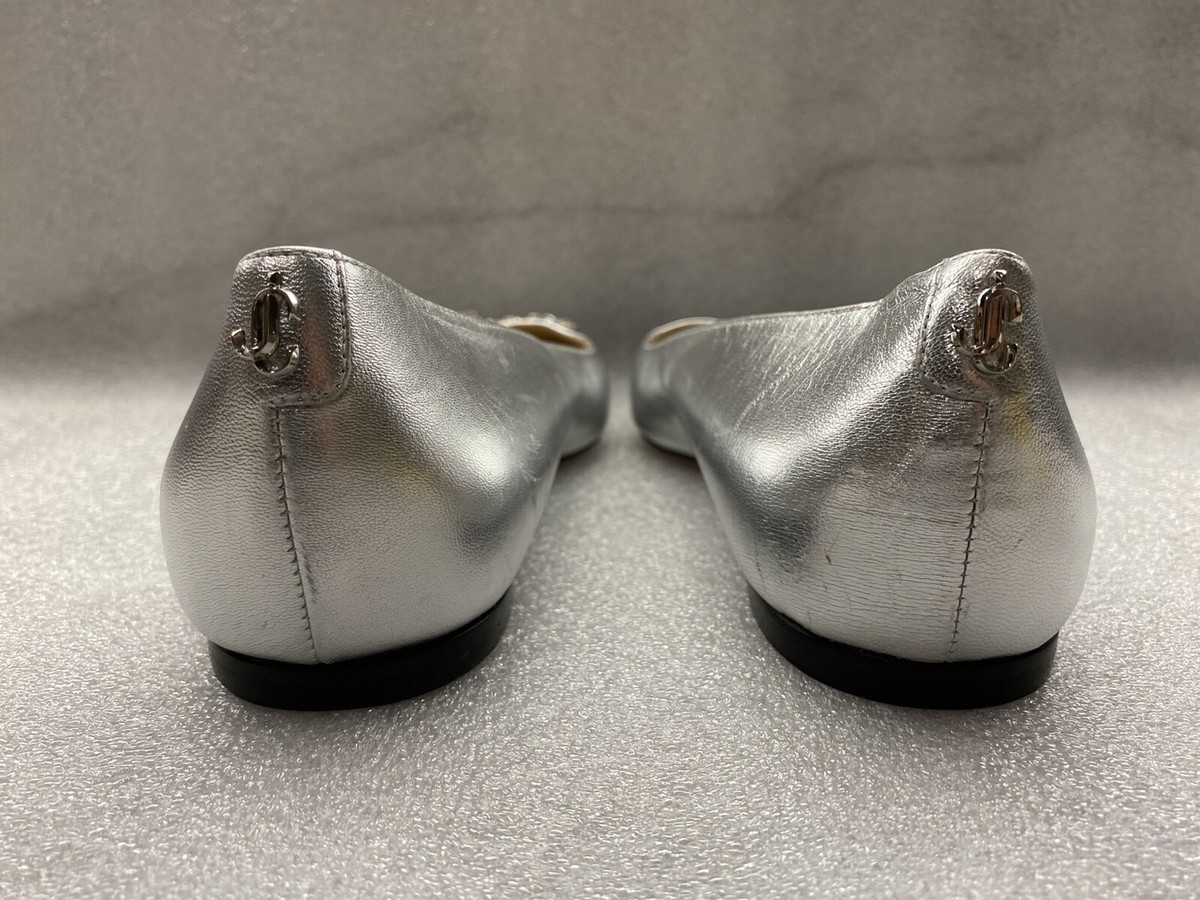 Jimmy Choo Mirele Flats Silver Napa Leather w/ Crystal Wings Women