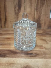 Vintage  National Glass Covered Relish Jelly Jar Button Design Spoon Slot