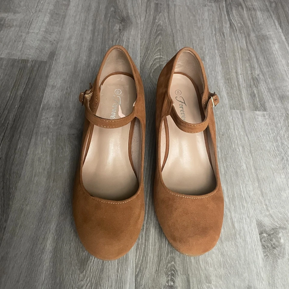 Forever shoes women brown suede Wedge heels 2.5in. size 8 buckle strap round toe - Image 2 of 4