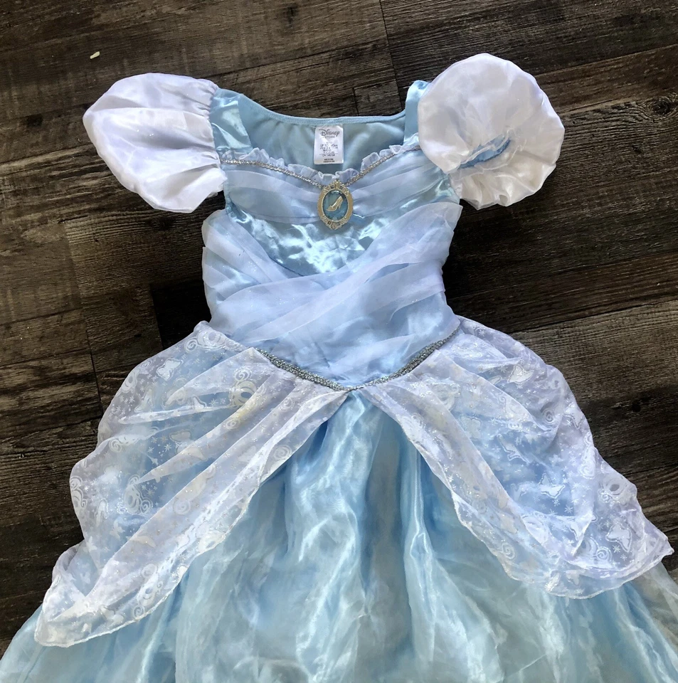 Disney Store Cinderella Costume Blue Gown Princess Child Size 9/10 Oval Cameo - Image 2 of 3
