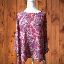 Quacker Factory Women's Small Oversized Beaded Floral Pink Kimono Blouse  Top