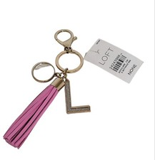 NWT Ann Taylor Loft Glitter L Pink Tassels Abalone Circle Lobster Clasp Keychain