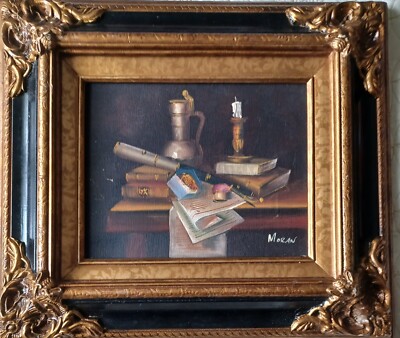 STILL LIFE PIPE TOBACCO SCENE PAINTING ,signed.