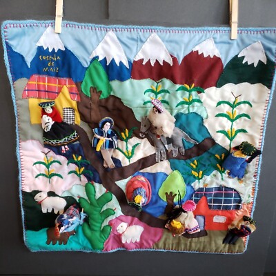 Peruvian Handmade Folk Art 3D Wall Hanging. Vntg?? 18 3/4''x17 1/4''