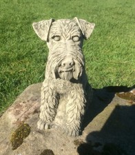 STONE GARDEN CUTE SITTING SCHNAUZER DOG PUPPY ORNAMENT STATUE