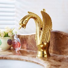 Wash Basin Faucet Swan Shape Vanity Mixer Golden Brass Bathroom Sink Taps 2nf179