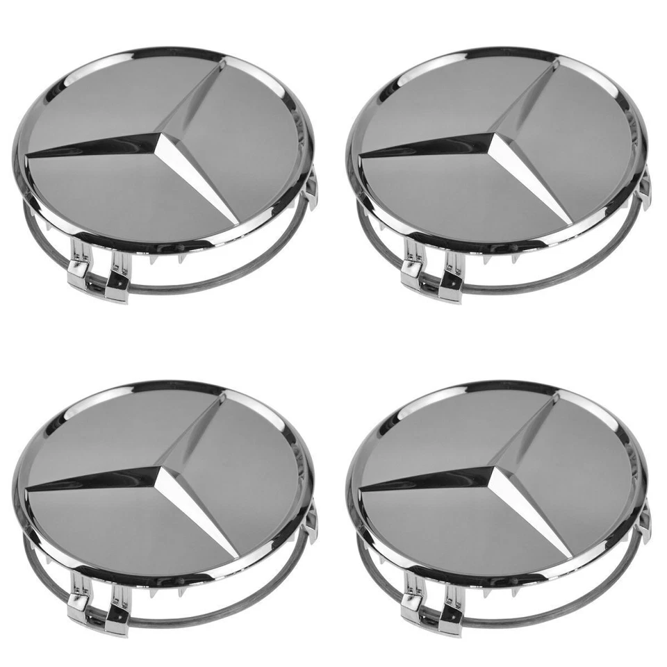 OEM Wheel Center Cap With Raised Star Set of 4 Chrome for Mercedes Benz 66470207 - Image 2 of 2