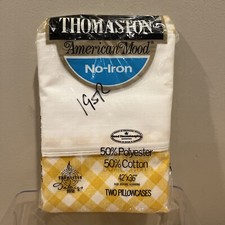 Vtg Pillowcases 2 Thomaston American Mood MCM Yellow Buffalo Checked