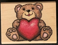 Rubber Stampede Large Love Me Teddy Bear Heart Rubber Stamp