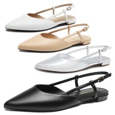 Women Fashion Flat Shoes Pointed Toe Slingback Low Heel Dress Office Work Shoes