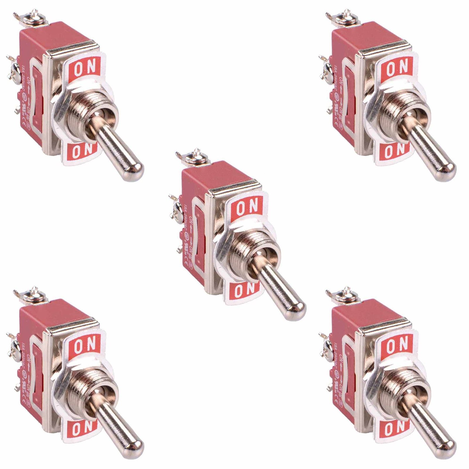 5 x On-On Toggle Switch Screw Terminals 250V 15A SPDT