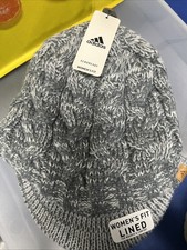 ADIDAS HAT W VISOR FOR WOMEN LINED FOR WARMTH COMFORT ONYX GREY TWEED NWT