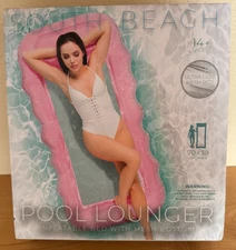 South Beach Pool Lounger 70" X 39" Inflatable Pool Float New/Boxed Pink Mesh Bed